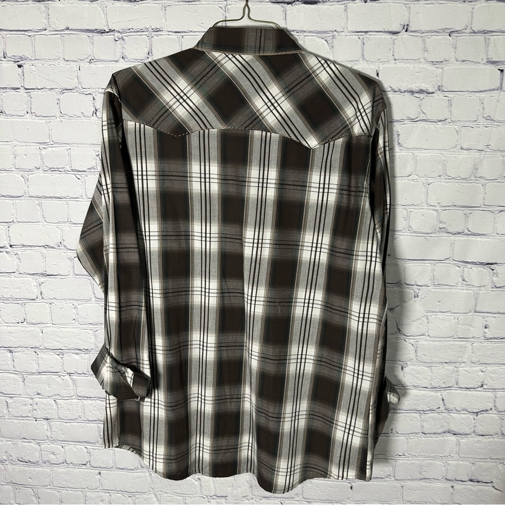 Wrangler Men's Black, Brown and White Plaid Button Down Shirt Size XL - Picture 3 of 4